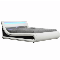 Manželská posteľ s RGB LED osvetlením, biela/čierna, 180x200, MANILA NEW