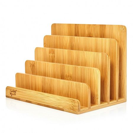Blumfeldt Stojan na listy s 5 priehradkami, A4, 25 × 17,5 × 16 cm, stojaci alebo ležiaci, bambus