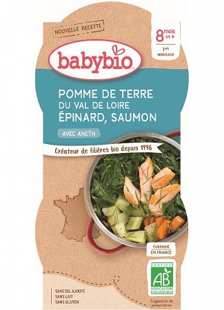 Babybio zemiaky a špenát s lososom a ryžou 2 x 200 g