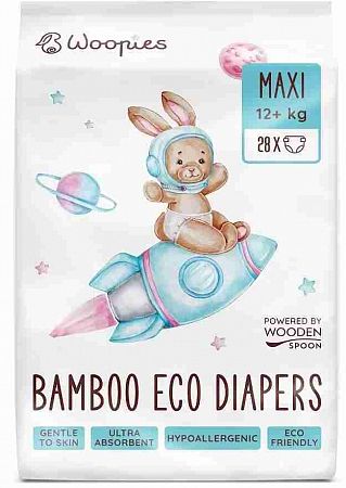 Wooden Spoon Woopies detské EKO plienky Maxi 12+ kg 28 ks